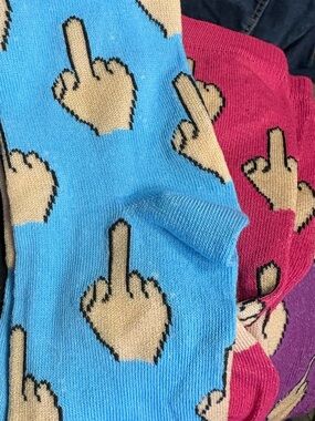 Novelty Middle Finger Pattern Socks - Blue & Pink , purple